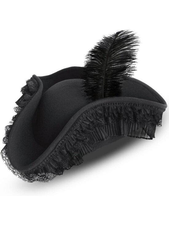 Stylish Women\'s Pirate Hat with Feather Lace - Perfect for Halloween Costume